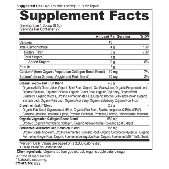  Ancient Nutrition Organic Super Greens + Collagen 25 Servings 