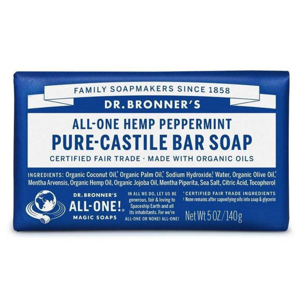  Dr. Bronner's Pure Castille Bar Soap Peppermint 5 Ounces 