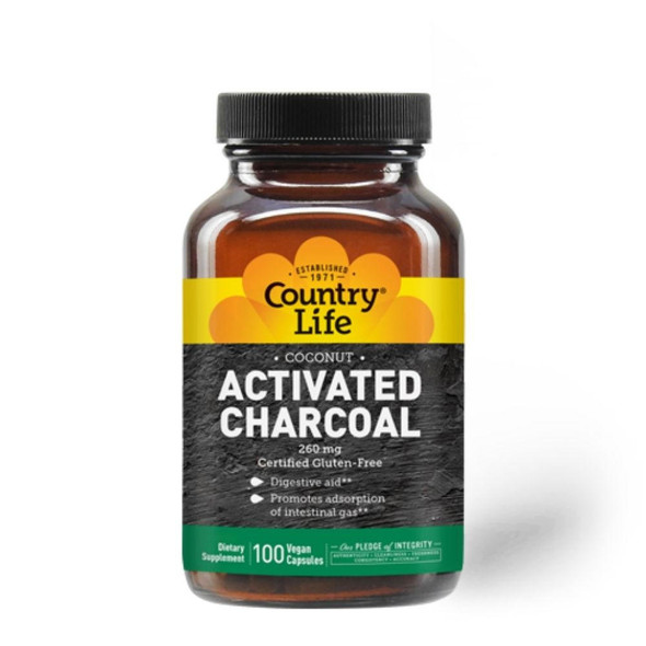  Country Life Activated Charcoal Coconut 260mg 100 Veg Caps 
