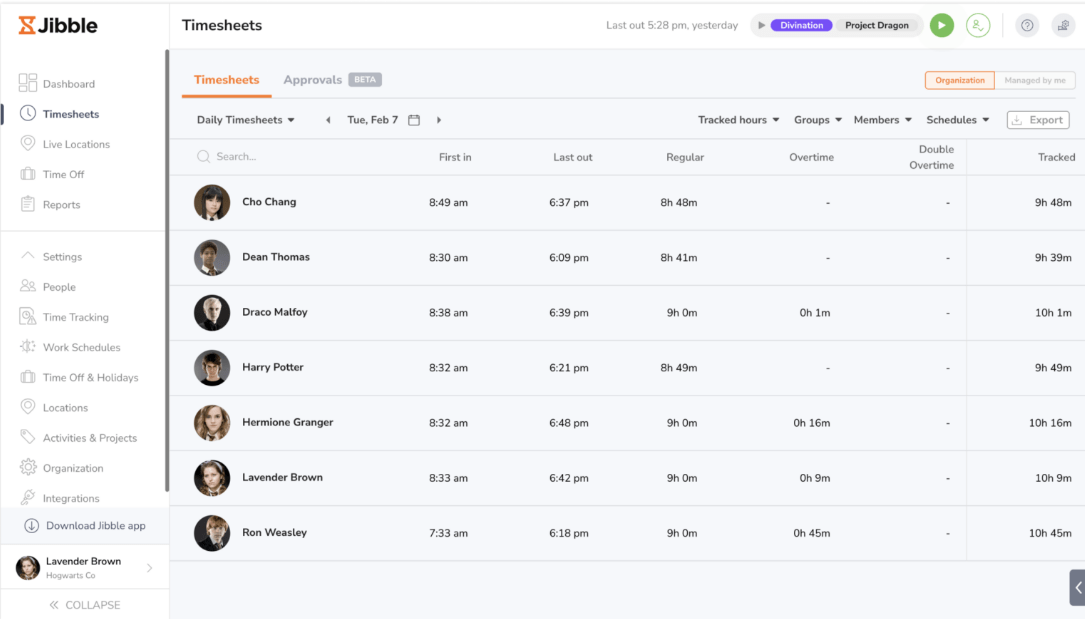 Timesheets in Jibble