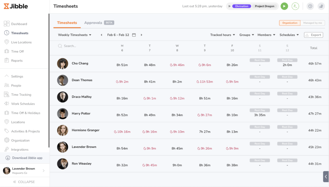 Weekly timesheets in Jibble